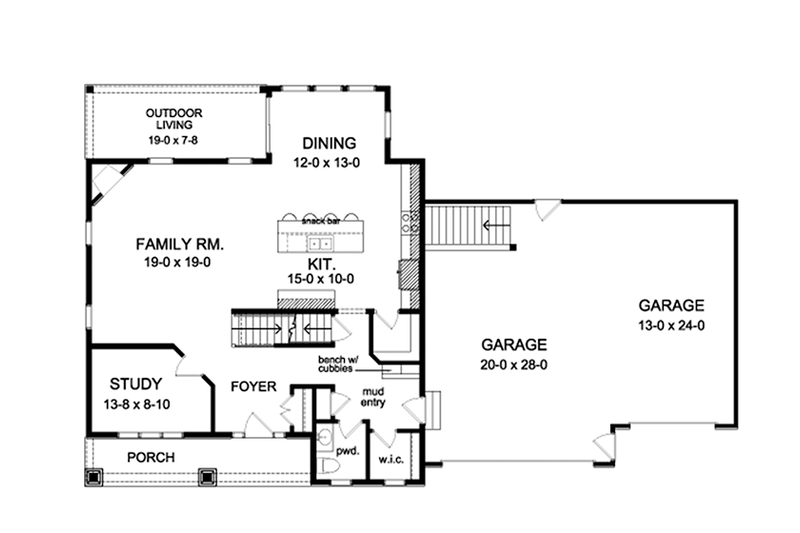 Architectural House Design - Floor Plan - Main Floor for Traditional House Plan #1010-128 - 3 bed, 2.5 bath