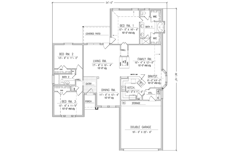 House Design - Floor Plan - Main Floor for Country House Plan #42-630 - 3 bed, 2 bath