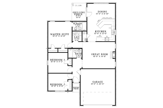 Floor Plan - Main Floor for Ranch House Plan #17-2810 - 3 bed, 2 bath