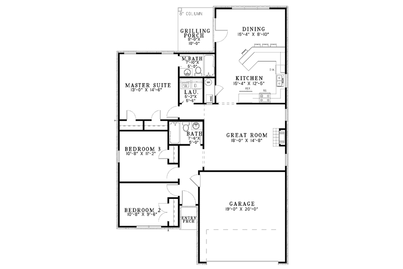 Home Plan - Floor Plan - Main Floor for Ranch House Plan #17-2810 - 3 bed, 2 bath