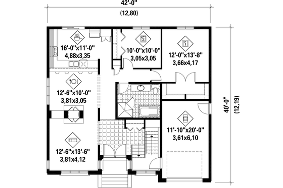 Floor Plan - Main Floor for Contemporary House Plan #25-4467 - 2 bed, 1 bath