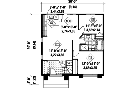 Floor Plan - Main Floor for Contemporary House Plan #25-4287 - 2 bed, 1 bath