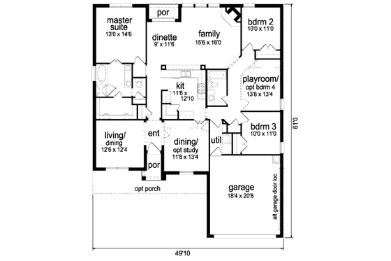 Floor Plan - Main Floor for European House Plan #84-316 - 3 bed, 2 bath