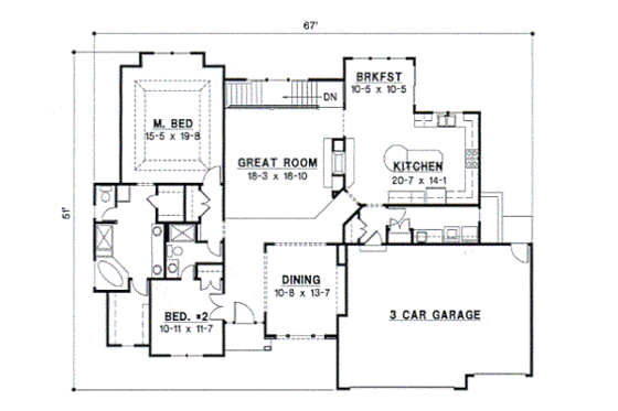 Floor Plan - Main Floor for European House Plan #67-365 - 4 bed, 3 bath