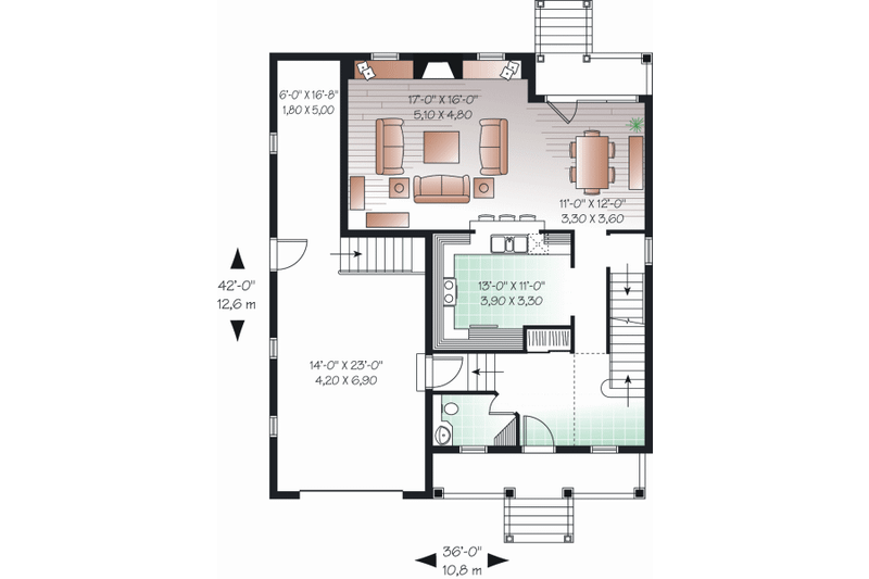Dream House Plan - Floor Plan - Main Floor for Country House Plan #23-2258 - 3 bed, 1.5 bath