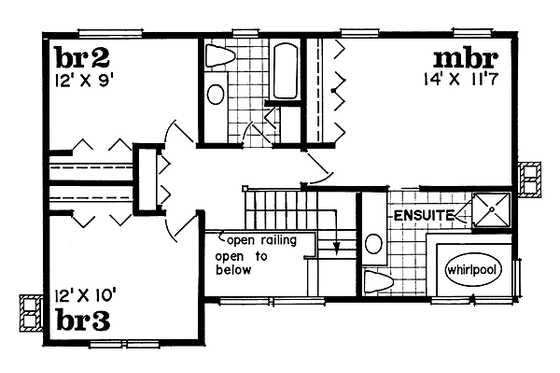 Floor Plan - Upper Floor for Traditional House Plan #47-399 - 3 bed, 2.5 bath