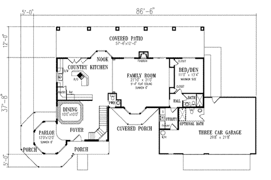 Floor Plan - Main Floor for Mediterranean House Plan #1-703 - 4 bed, 3.5 bath
