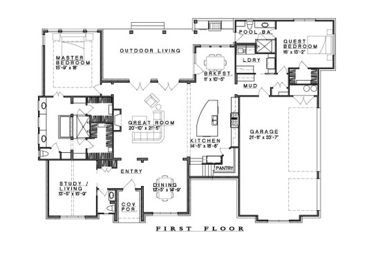Floor Plan - Main Floor for Traditional House Plan #935-25 - 4 bed, 4.5 bath