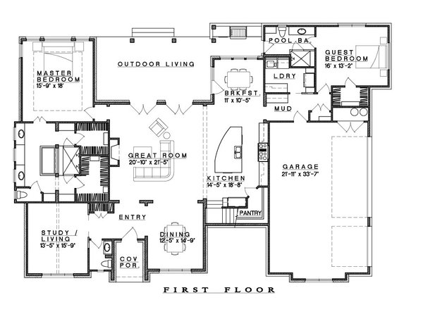 House Blueprint - Traditional Floor Plan - Main Floor Plan #935-25
