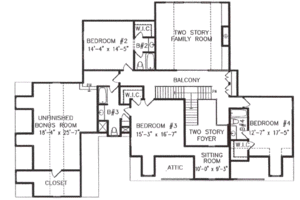 Floor Plan - Upper Floor for Southern House Plan #54-109 - 4 bed, 4.5 bath
