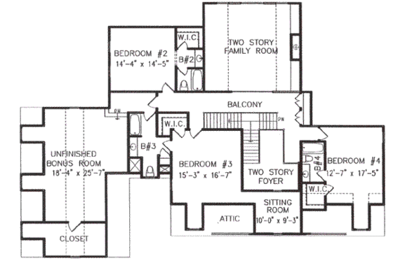 Floor Plan - Upper Floor for Southern House Plan #54-109 - 4 bed, 4.5 bath