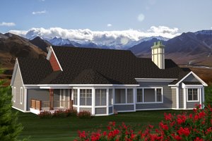 Exterior - Rear Elevation for Ranch House Plan #70-1198 - 2 bed, 2 bath