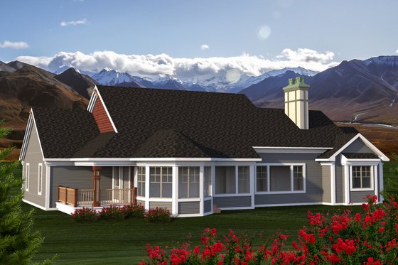 Exterior - Rear Elevation for Ranch House Plan #70-1198 - 2 bed, 2 bath