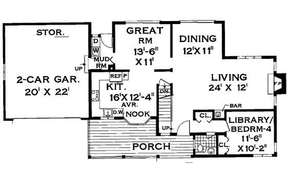 Floor Plan - Main Floor for Country House Plan #3-243 - 4 bed, 2.5 bath