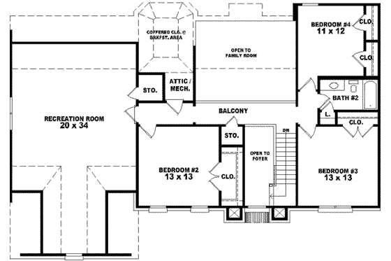 Floor Plan - Upper Floor for Traditional House Plan #81-725 - 4 bed, 2.5 bath