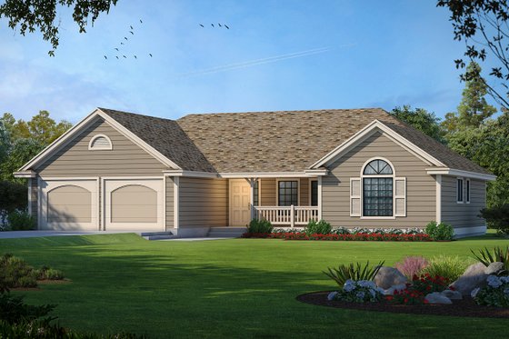 Exterior - Front Elevation for Ranch House Plan #93-106 - 2 bed, 2 bath
