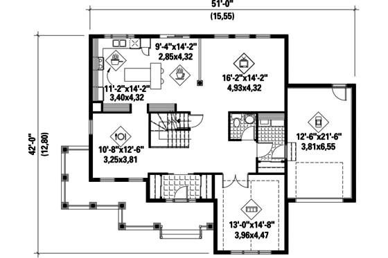 Floor Plan - Main Floor for Country House Plan #25-4427 - 3 bed, 2 bath