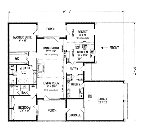 Architectural House Design - Traditional Floor Plan - Main Floor Plan #45-487