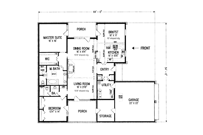 Home Plan - Floor Plan - Main Floor for Traditional House Plan #45-487 - 2 bed, 2 bath