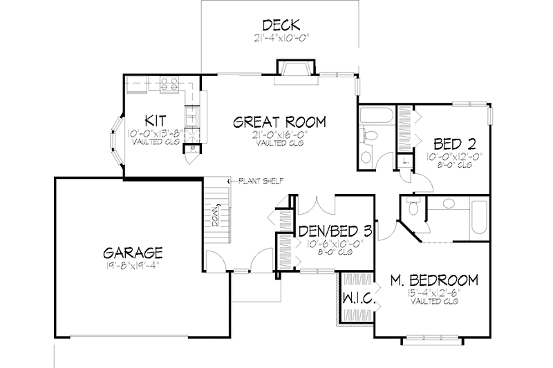 Home Plan - Floor Plan - Main Floor for Craftsman House Plan #320-760 - 2 bed, 2 bath