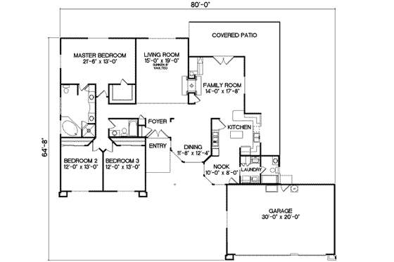 Floor Plan - Main Floor for Mediterranean House Plan #1-500 - 3 bed, 3 bath