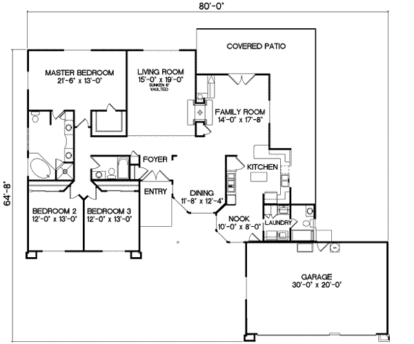 Mediterranean Style House Plan - 3 Beds 3 Baths 2199 Sq/Ft Plan #1-500 ...