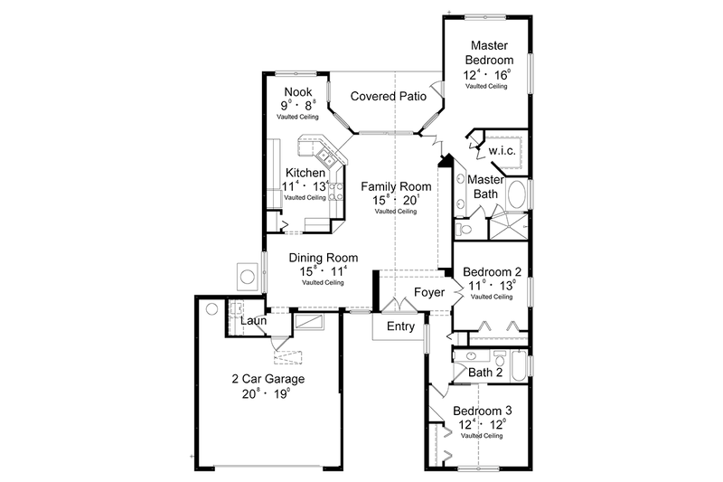 Dream House Plan - Floor Plan - Main Floor for Mediterranean House Plan #417-828 - 3 bed, 2 bath