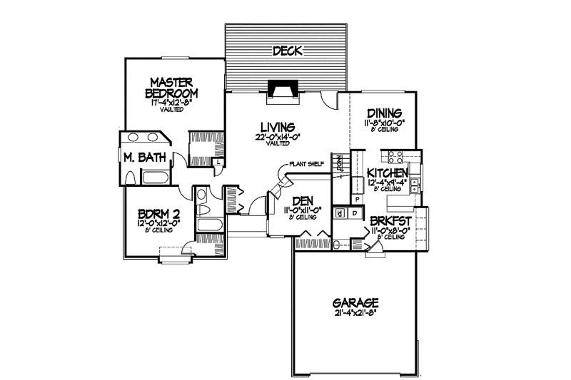 Home Plan - Floor Plan - Main Floor for Ranch House Plan #320-670 - 2 bed, 2 bath