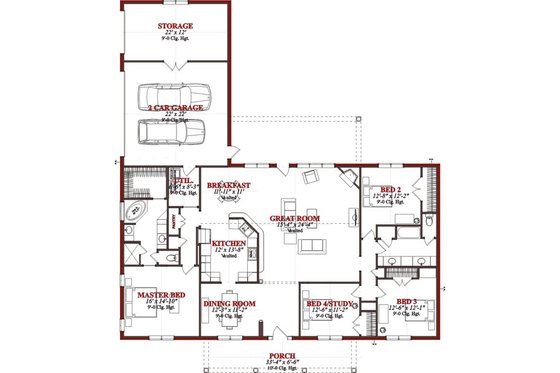 Floor Plan - Main Floor for Traditional House Plan #63-227 - 4 bed, 2 bath
