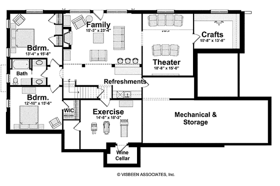 Floor Plan - Lower Floor for European House Plan #928-187 - 3 bed, 2.5 bath