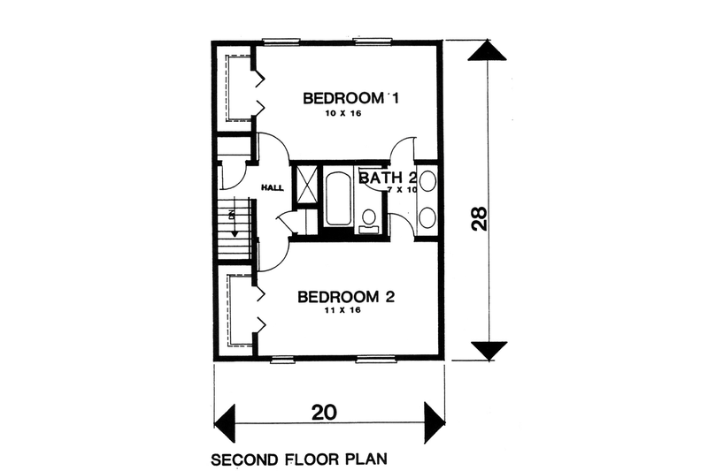 Home Plan - Floor Plan - Upper Floor for Colonial House Plan #30-233 - 2 bed, 1.5 bath