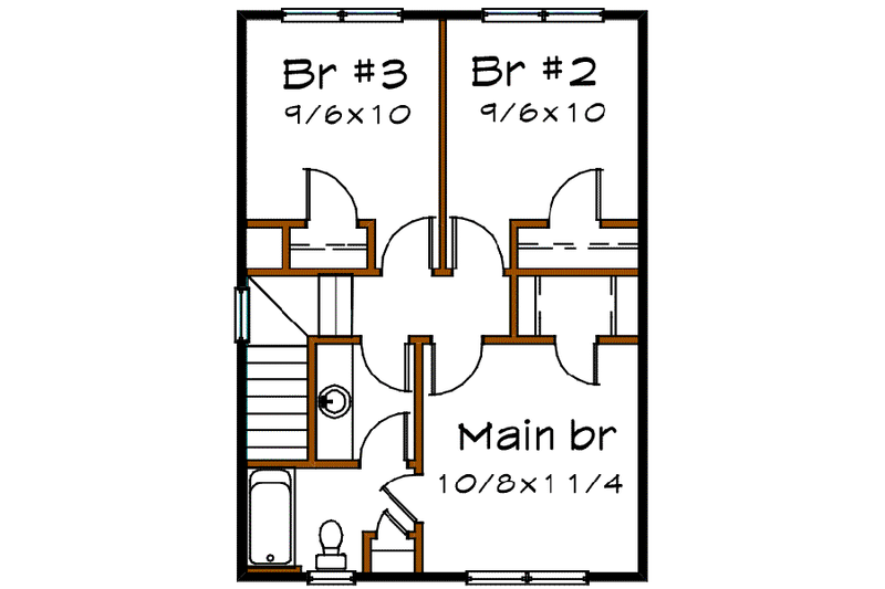 House Blueprint - Floor Plan - Upper Floor for Cottage House Plan #79-121 - 3 bed, 1.5 bath