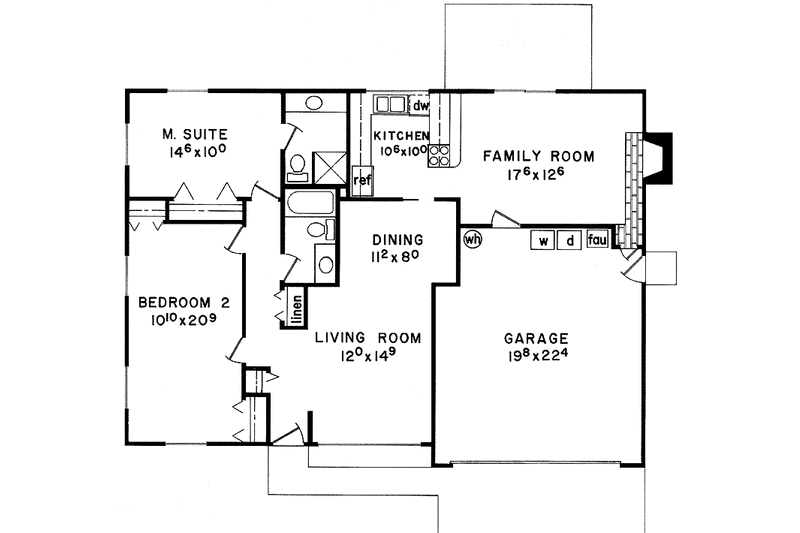 House Design - Floor Plan - Main Floor for Ranch House Plan #60-753 - 2 bed, 2 bath