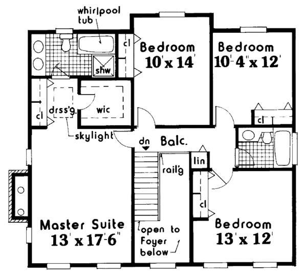 Home Plan - Colonial Floor Plan - Upper Floor Plan #3-326