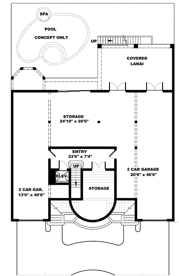House Plan Design - Mediterranean Floor Plan - Lower Floor Plan #1017-154
