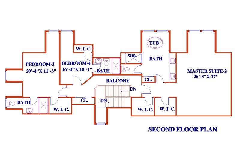 House Blueprint - Floor Plan - Upper Floor for European House Plan #3-343 - 6 bed, 6 bath
