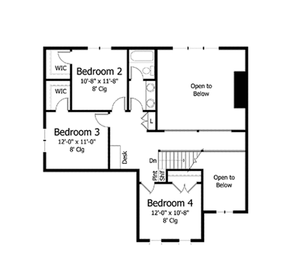 House Design - Colonial Floor Plan - Upper Floor Plan #51-1037