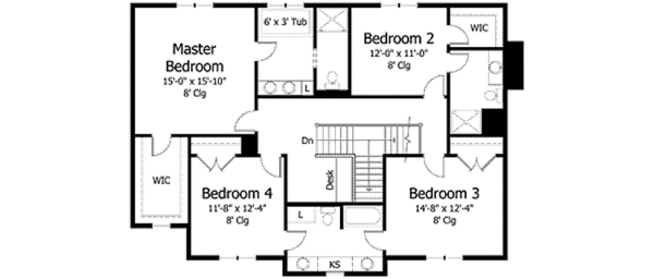 Dream House Plan - Colonial Floor Plan - Upper Floor Plan #51-1014