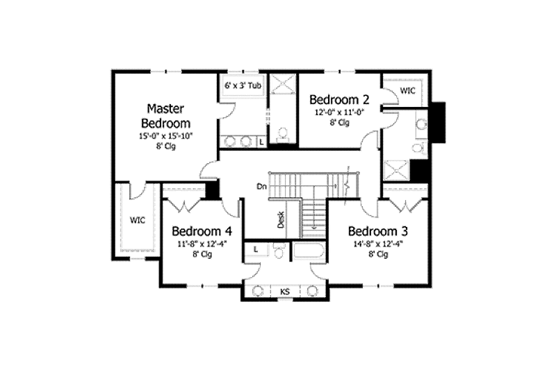 Dream House Plan - Floor Plan - Upper Floor for Colonial House Plan #51-1014 - 4 bed, 4 bath