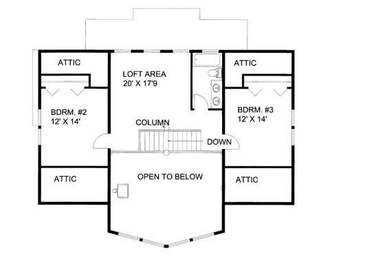 Floor Plan - Upper Floor for Cabin House Plan #117-770 - 3 bed, 2.5 bath