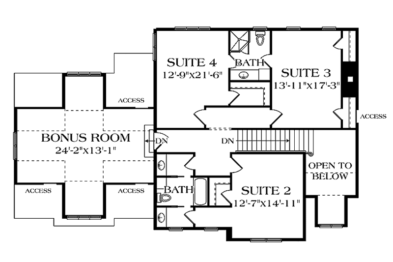 Architectural House Design - Floor Plan - Upper Floor for Craftsman House Plan #453-558 - 4 bed, 3.5 bath