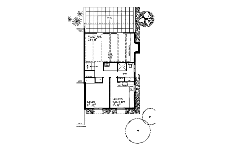 House Blueprint - Floor Plan - Lower Floor for Adobe / Southwestern House Plan #72-584 - 3 bed, 0 bath