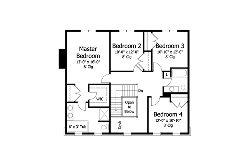 Dream House Plan - Floor Plan - Upper Floor for Colonial House Plan #51-1008 - 4 bed, 2.5 bath