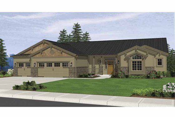 Exterior - Front Elevation 3 for Ranch House Plan #943-6 - 5 bed, 3 bath