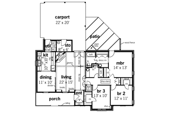 Floor Plan - Main Floor for Traditional House Plan #45-300 - 3 bed, 2 bath