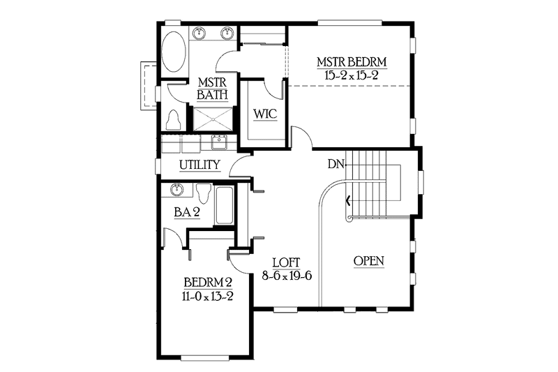 Home Plan - Floor Plan - Upper Floor for Craftsman House Plan #132-290 - 2 bed, 2.5 bath