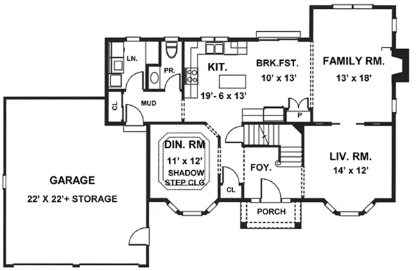 Architectural House Design - Colonial Floor Plan - Main Floor Plan #1001-102