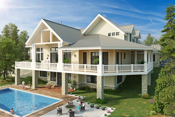 Exterior - Rear Elevation for Country House Plan #942-56 - 4 bed, 4.5 bath