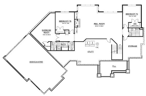 Architectural House Design - Traditional Floor Plan - Lower Floor Plan #51-686