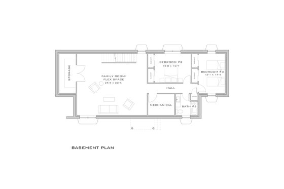 Floor Plan - Lower Floor for Modern House Plan #909-6 - 2 bed, 2 bath